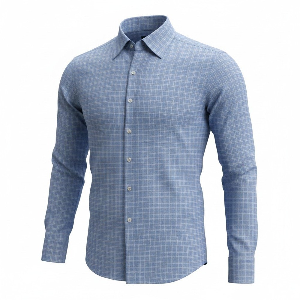 ERMENEGILDO ZEGNA Mens Size 39 / 15.5 DRESS SHIRT Long Sleeve Plaid Blue‎